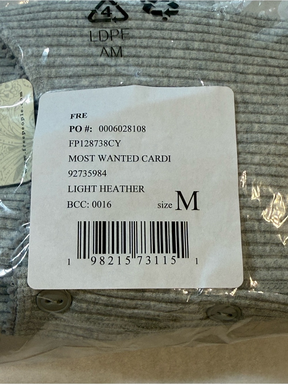 New Free People Cardigan. Light Heather Gray. Medium - Picture 6 of 6